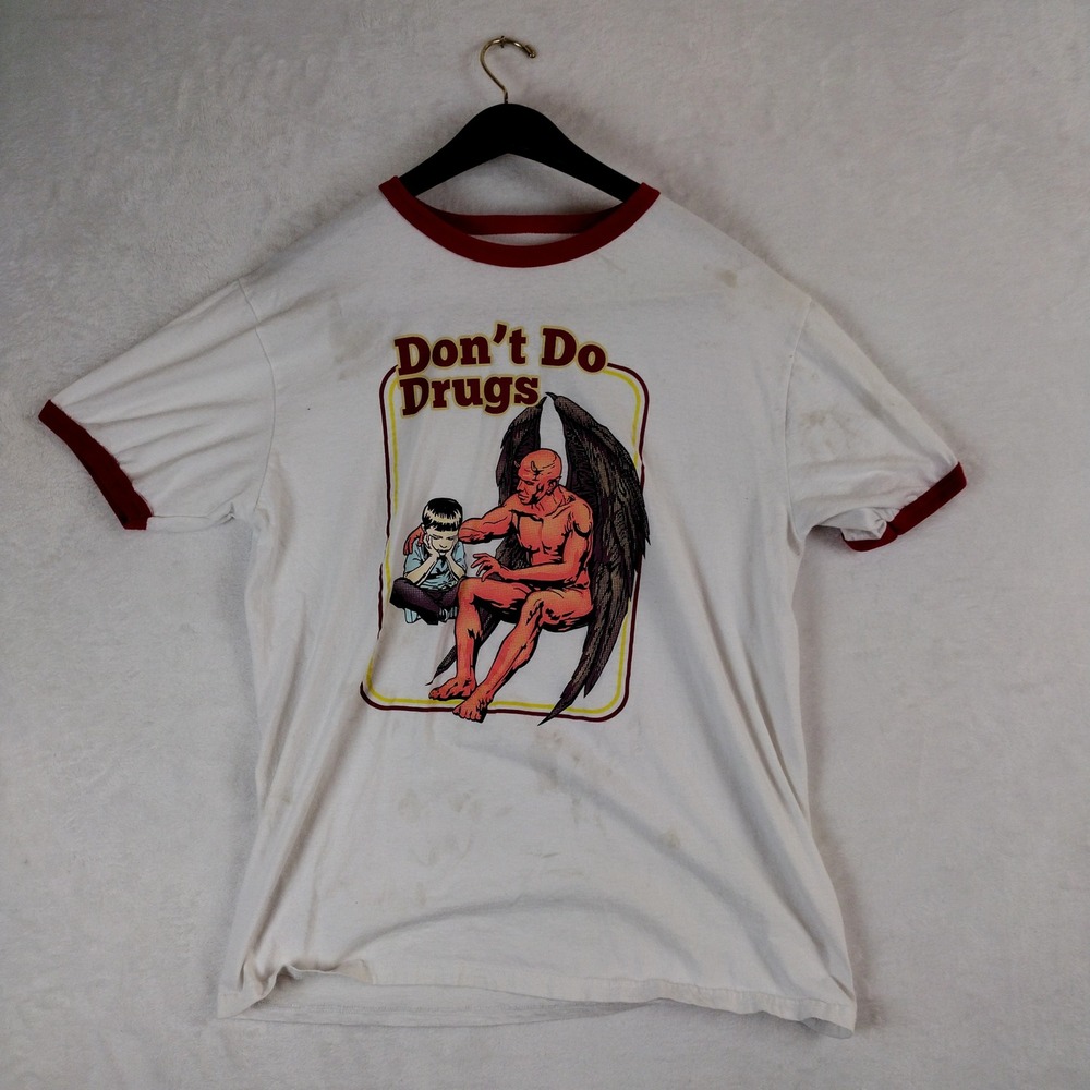 Hot Topic Threadless Dont Do Drugs Devil Ringer T-Shirt XL White Red Narniaz